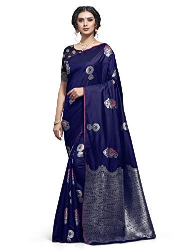 Shiv Textiles Women's Dark Blue Jacquard Art Silk Saree