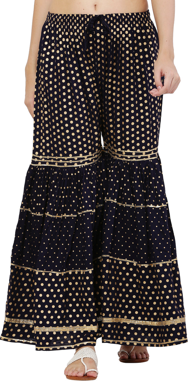 PAVONINE Black Color 3-Panels Golden Printed Flared Sharara For Women & Girls - Distacart