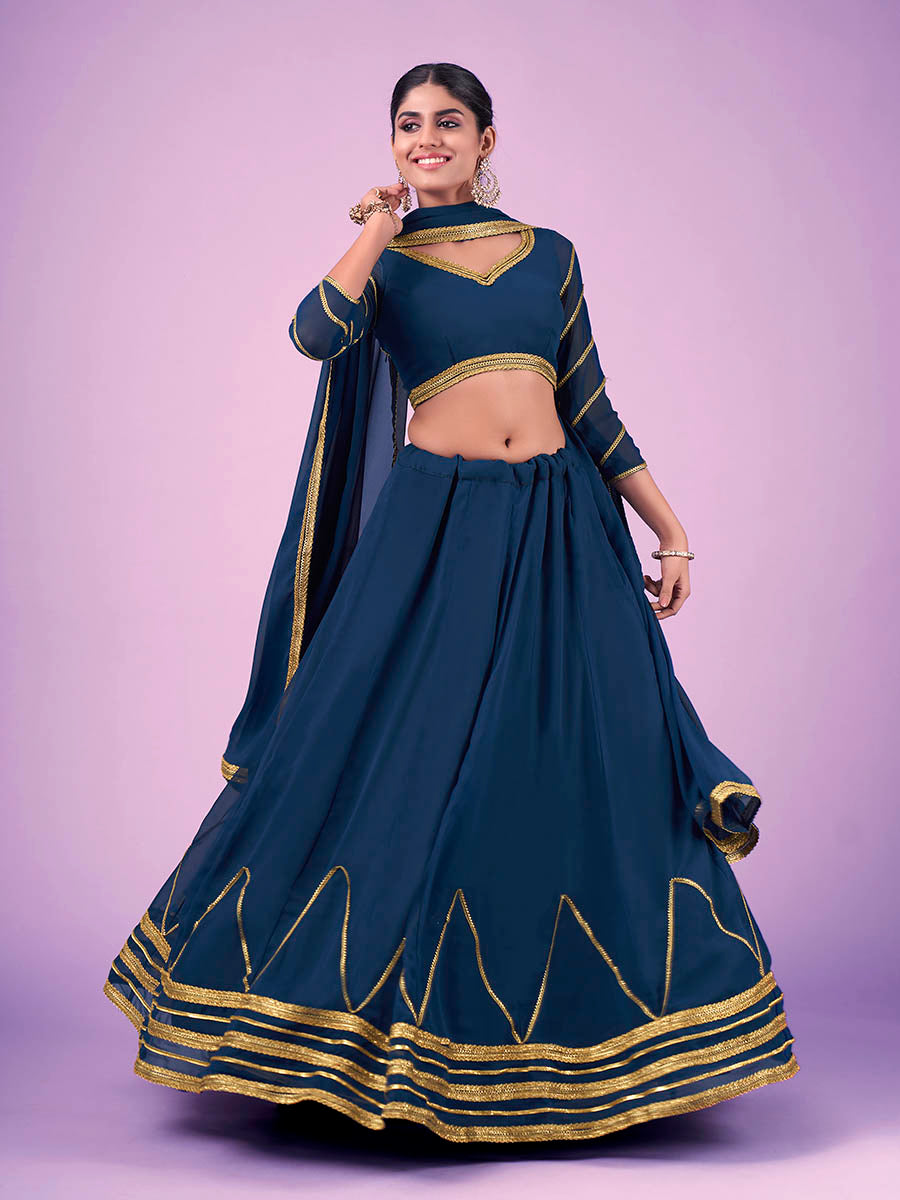 Myra Navy Blue Georgette Embroidered Designer Lehenga - Distacart