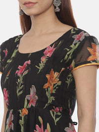 Thumbnail for Souchii Women Black Printed Fit and Flare Dress - Distacart