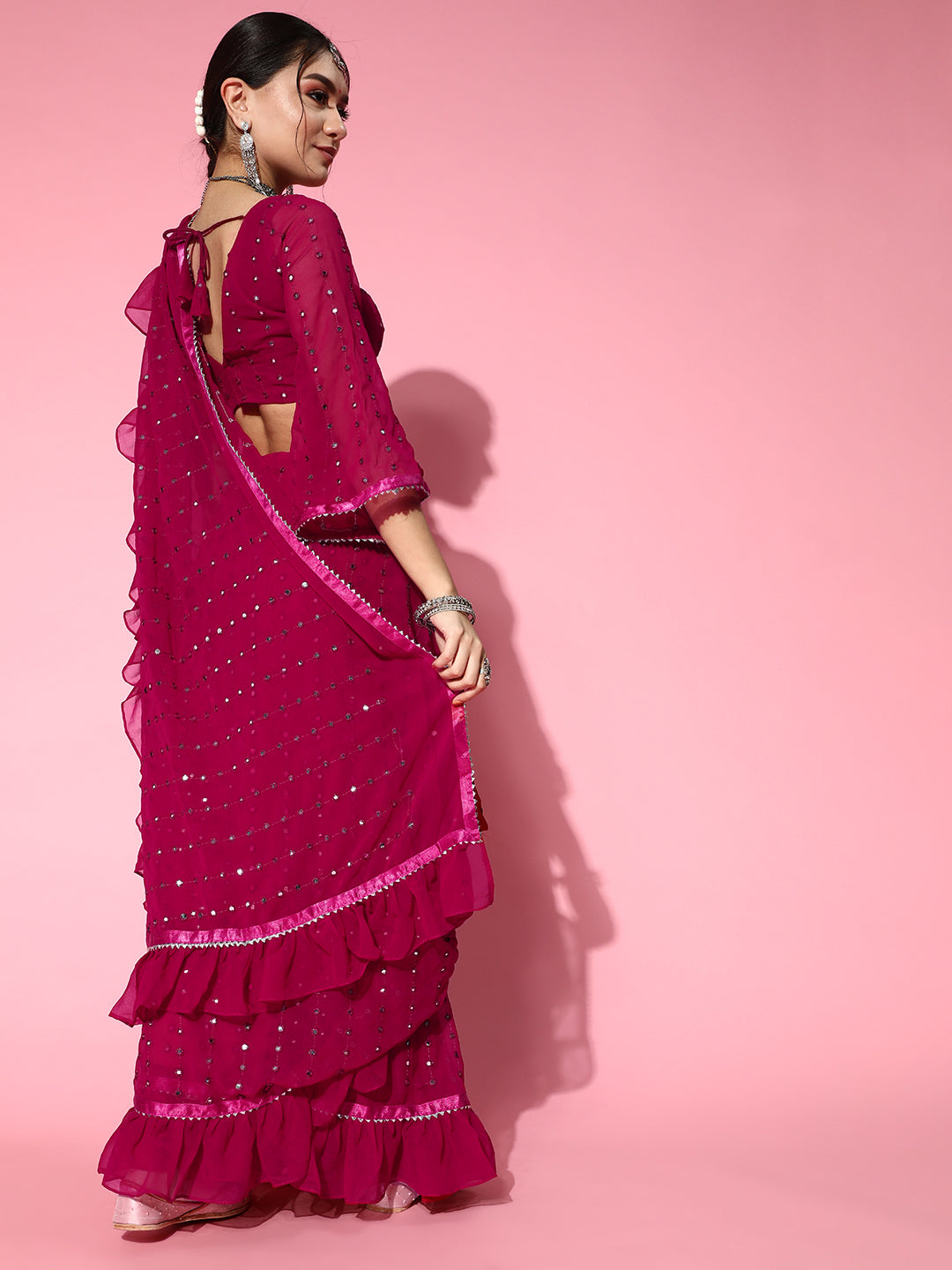 Tikhi Imli Embellished Poly-Georgette Saree with Solid border - Distacart