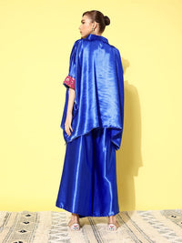 Thumbnail for InWeave Women's Blue Pink Brocade Satin Boho Kurta Palazzo Set - Distacart