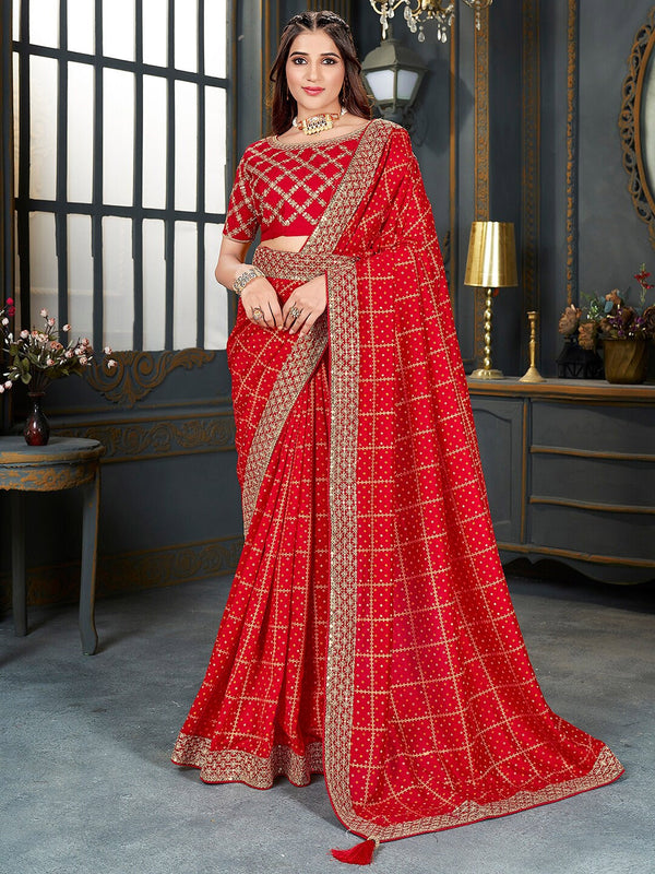 Mitera Bandhani Printed Embroidered Zari Saree - Distacart