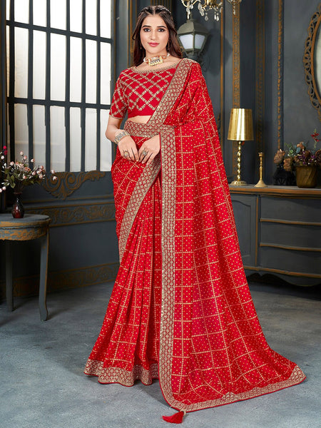 Mitera Bandhani Printed Embroidered Zari Saree - Distacart