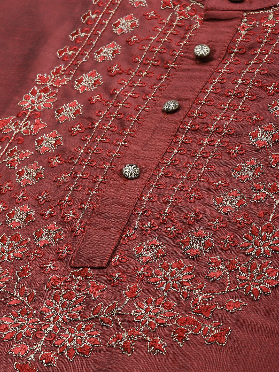 House of Pataudi Men Maroon Floral Yoke Design Jashn Kurta - Distacart