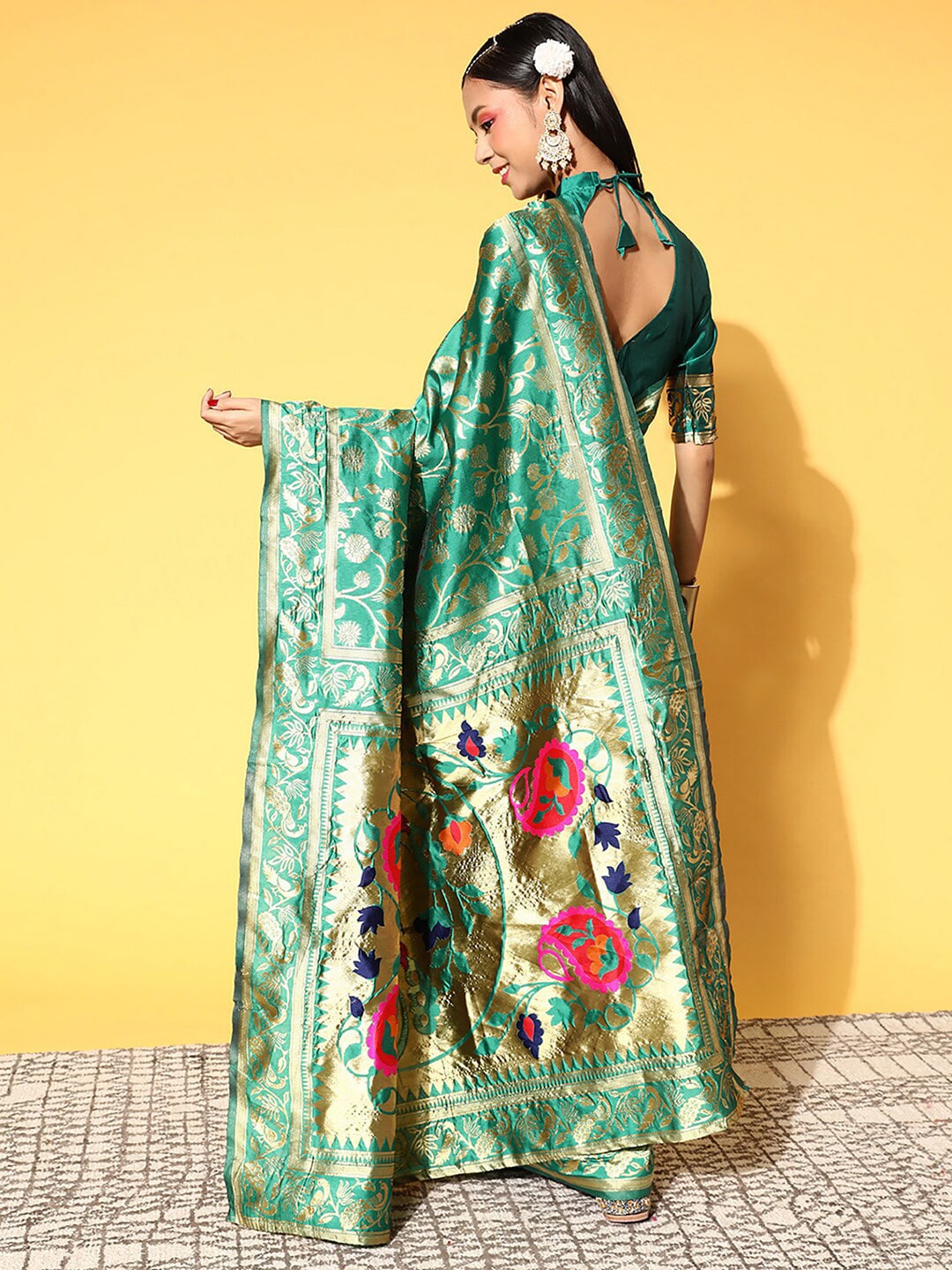 Saree Mall Ethnic Motifs Silk Blend Banarasi Sarees - Distacart