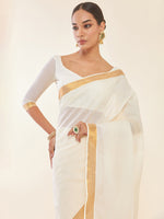 Thumbnail for Soch Off-White & Gold Zari Pure Cotton Kasavu Saree - Distacart