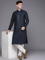 Thumbnail for Manyavar Men Blue Embroidered Kurta with Pyjamas - Distacart