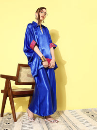 Thumbnail for InWeave Women's Blue Pink Brocade Satin Boho Kurta Palazzo Set - Distacart