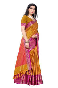 Thumbnail for Vamika Banarasi Jacquard Weaving Mustard Saree (DHONI MUSTARD)
