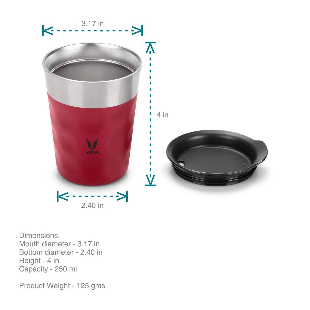 Vaya Popcup Insulated Coffee Mug Tumbler With Lid - 250 ml (Red) - Distacart