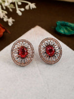 Thumbnail for Shoshaa Rose Gold Plated & White Circular Studs - Distacart
