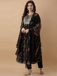 Thumbnail for Kalini Ethnic Motifs Printed Sequinned A-Line Kurta With Trousers & Dupatta - Distacart