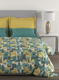 Thumbnail for MYTRIDENT Yellow Green Printed Cotton 144 TC Queen Bedsheet With 2 Pillow Covers - Distacart