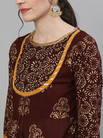 Thumbnail for Ishin Women Brown & Gold-Toned Printed Kurti with Sharara & Dupatta - Distacart