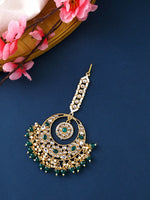 Thumbnail for Yellow Chimes Gold-Plated White & Green Kundan-Studded & Beaded Maang Tikka - Distacart