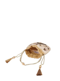Thumbnail for Masq Beige & Brown Embellished Embroidered Potli Clutch - Distacart