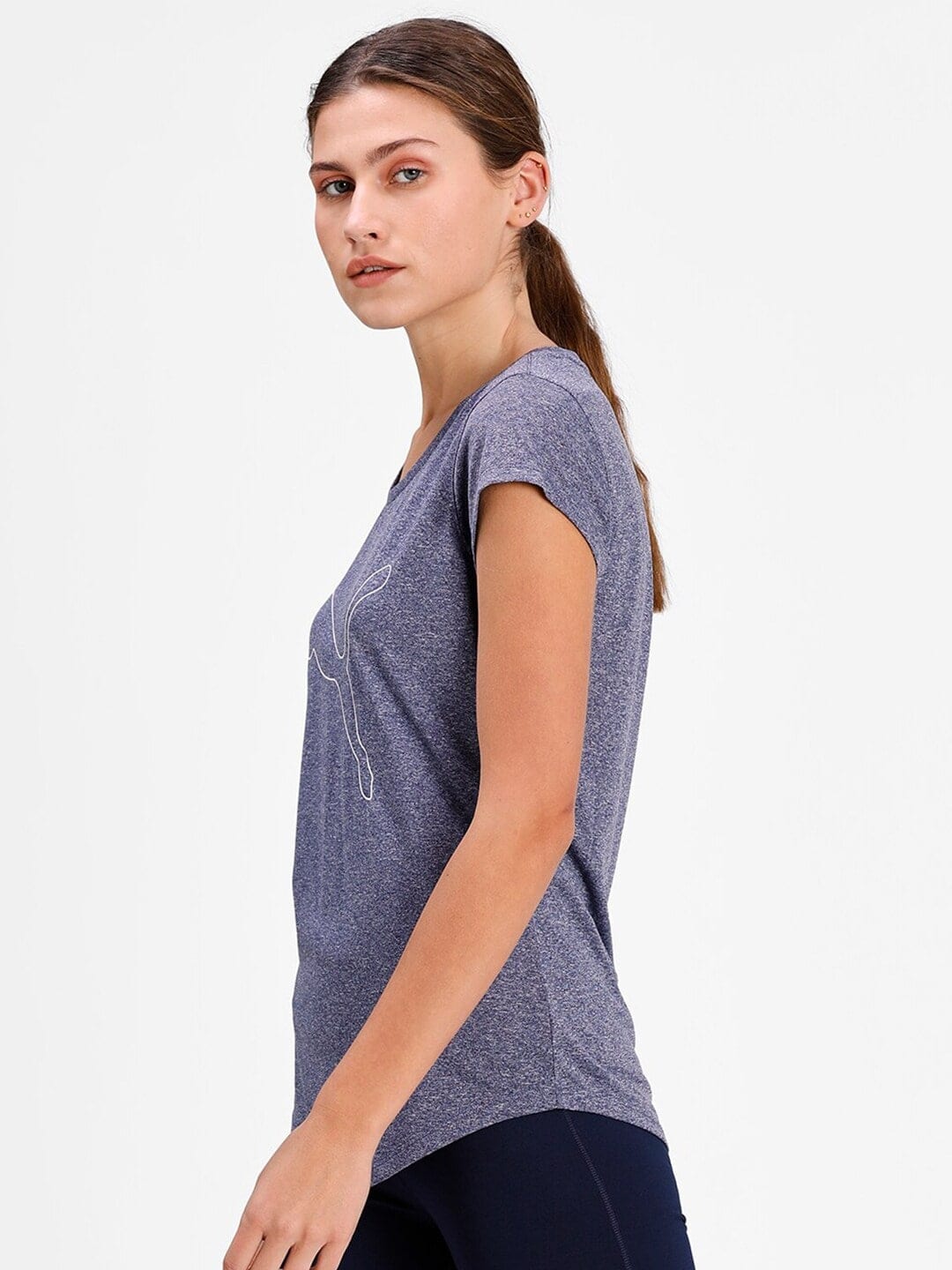Puma Women Navy Blue & White Performance Heather Cat Training Tee - Distacart