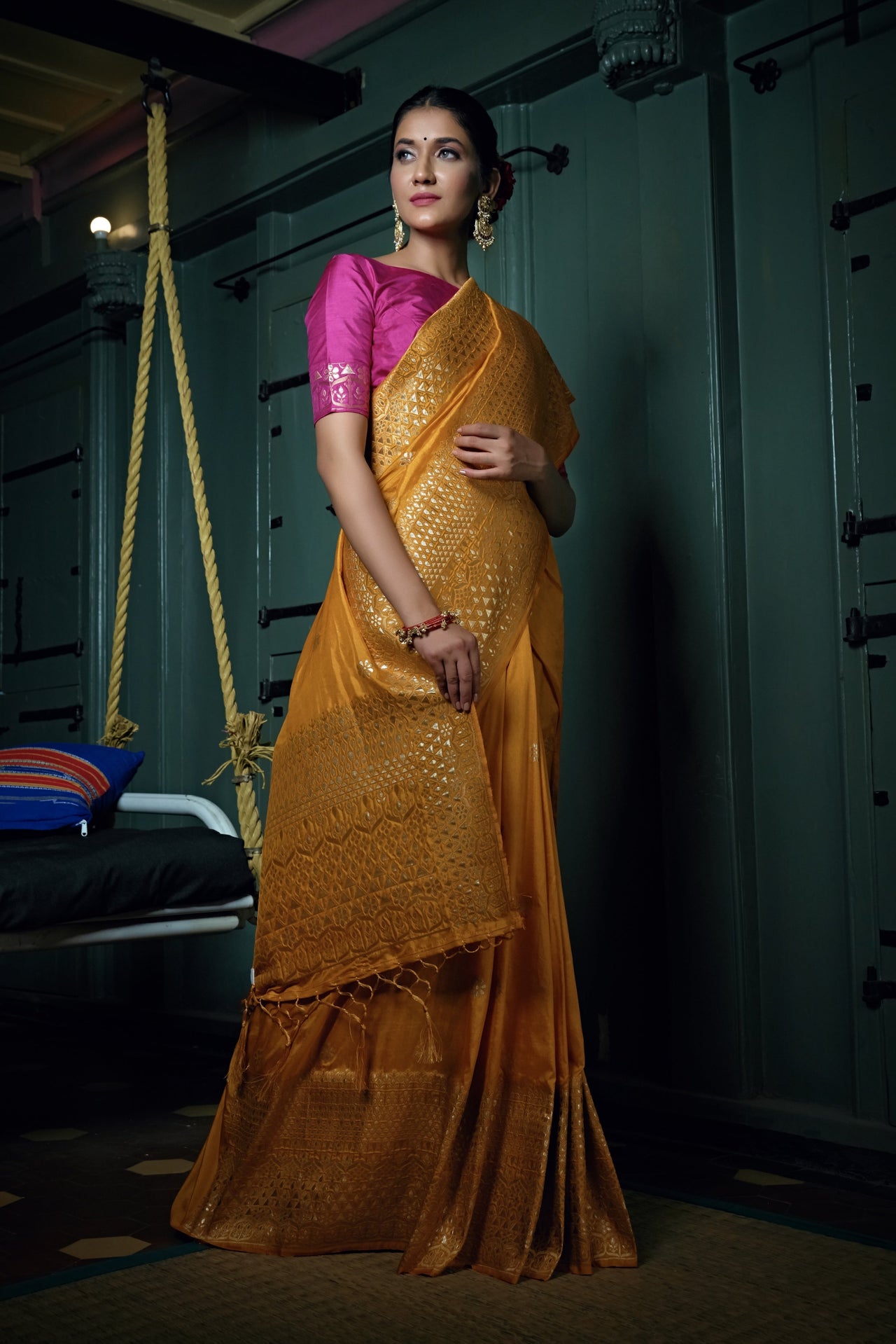 Vardha Mustard Yellow Golden Zari Banarasi Silk Saree
