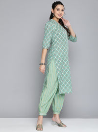 Thumbnail for HERE&NOW Women Off White Ethnic Motifs Printed Pure Cotton Kurta with Palazzos & With Dupatta - Distacart