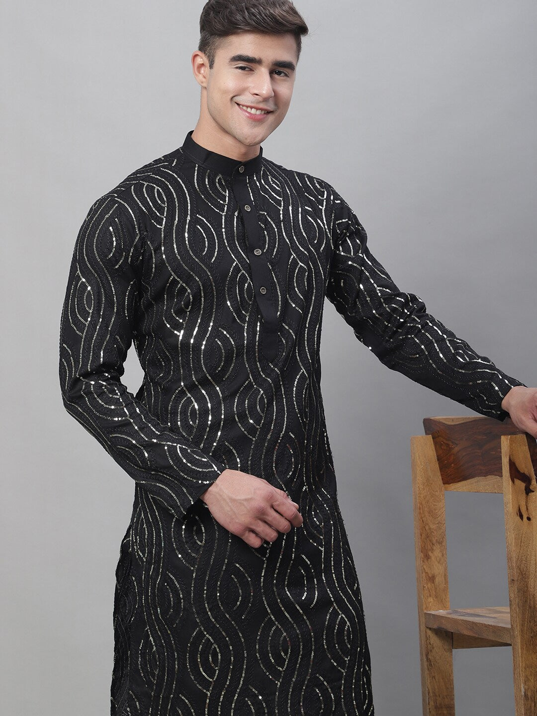 Sojanya Sequined Mandarin Collar Pure Cotton Kurta - Distacart