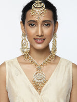 Thumbnail for Zaveri Pearls Gold-Toned Kundan & Pearls Studded Rani Haar Jewellery Set - Distacart