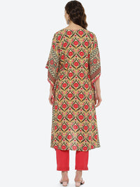 Thumbnail for Biba Women Pink Floral Printed Pure Cotton Kaftan Kurti with Trousers Kurta Set - Distacart