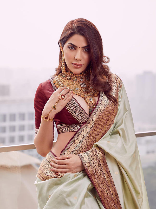 Kalini Ethnic Motifs Woven Design Zari Silk Cotton Banarasi Saree - Distacart