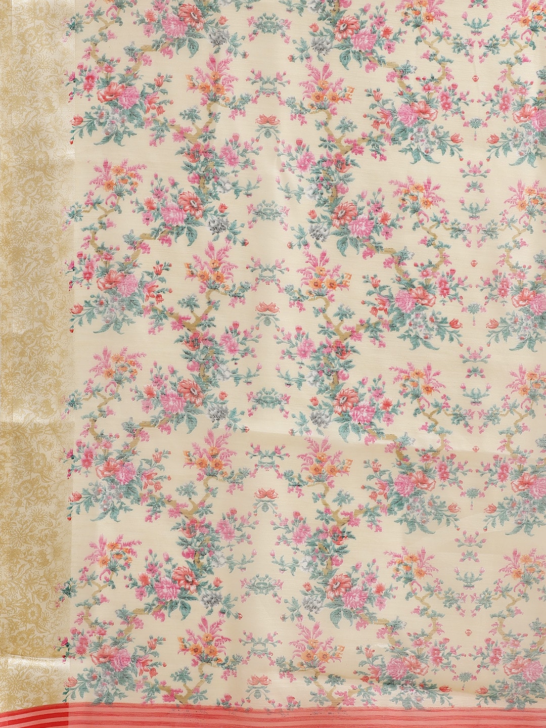 Saree Mall Cream-Coloured & Pink Floral Print Saree - Distacart