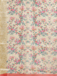 Thumbnail for Saree Mall Cream-Coloured & Pink Floral Print Saree - Distacart