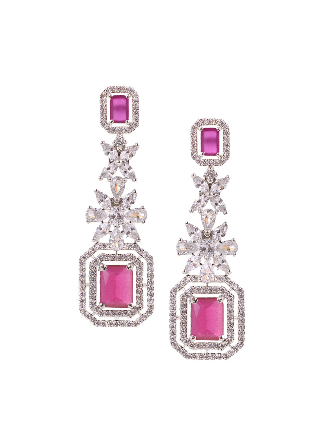 Saraf RS Jewellery Rhodium-Plated Pink AD studded Jewellery Set - Distacart