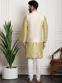Thumbnail for Sojanya Men Lime Green Ethnic Motifs Printed Kurta with Pyjamas & Nehru Jacket - Distacart