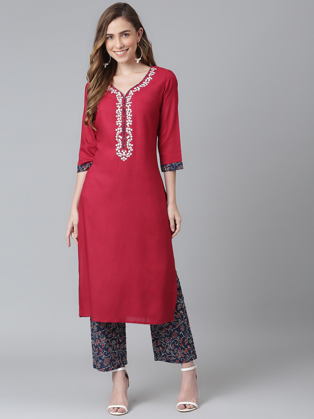 Khushal K Floral Embroidered Kurta with Palazzos - Distacart