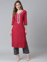 Thumbnail for Khushal K Floral Embroidered Kurta with Palazzos - Distacart
