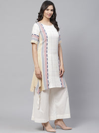 Thumbnail for Biba Women Off-White & Blue Checked Asymmetric Kurta with Palazzos & Dupatta - Distacart