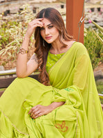 Thumbnail for Tikhi Imli Printed Ruffle Saree With Mirror Embroidered Work Blouse - Distacart