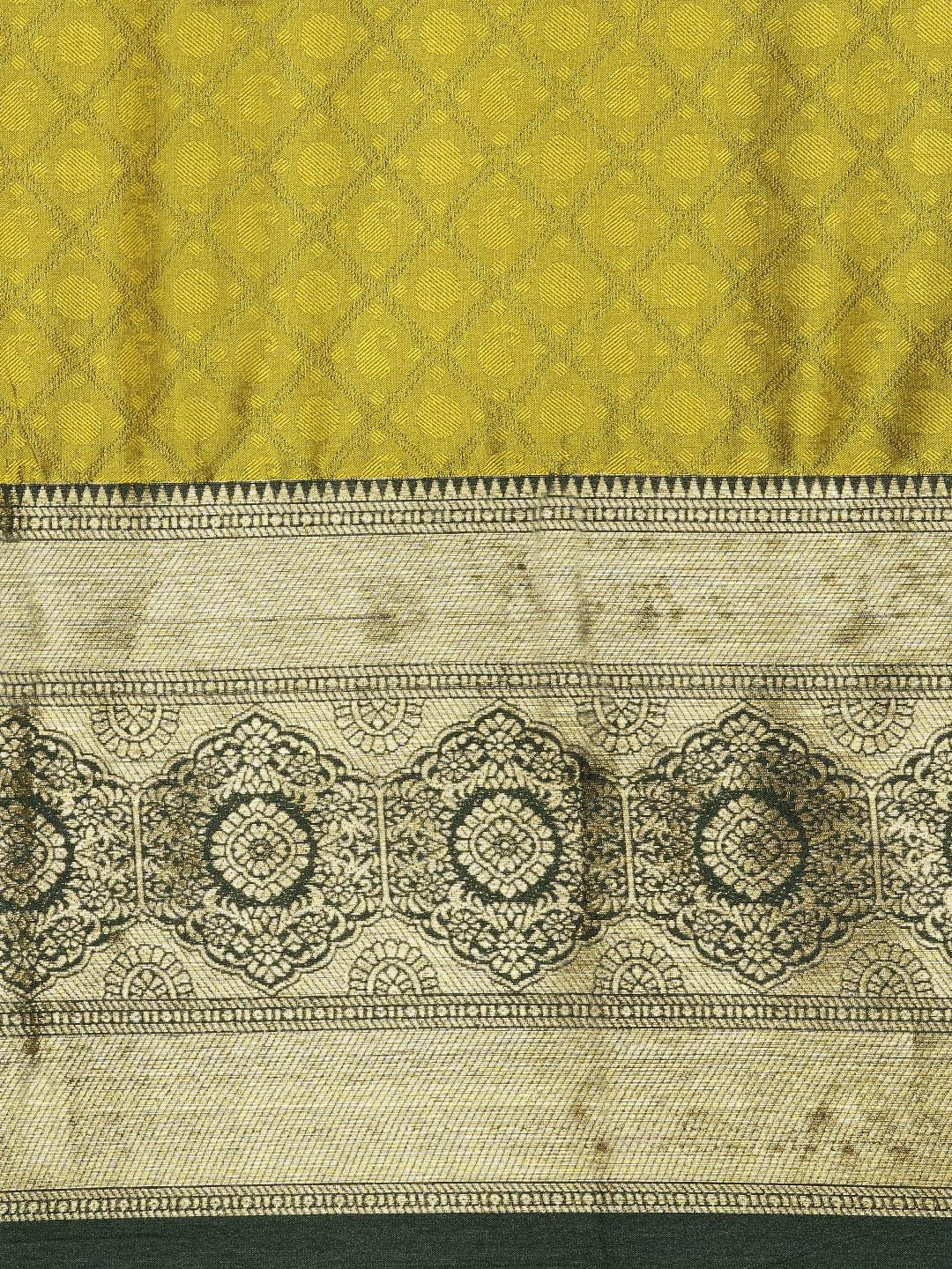 Mitera Olive Green Ethnic Motifs Zari Silk Cotton Banarasi Saree - Distacart