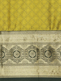 Thumbnail for Mitera Olive Green Ethnic Motifs Zari Silk Cotton Banarasi Saree - Distacart