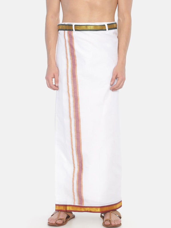 Sethukrishna Pack Of 2 White Solid Cotton Readymade Dhoti For Men - Distacart