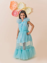 Thumbnail for Girls Turquoise Blue Net Party Maxi Dress - Mini Marvels - Distacart