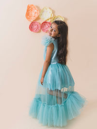Thumbnail for Girls Turquoise Blue Net Party Maxi Dress - Mini Marvels - Distacart