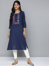 Thumbnail for HERE&NOW Yoke Design Thread Work Cotton Kurta - Distacart
