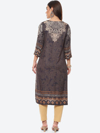 Thumbnail for Biba Women Grey & Beige Ethnic Motifs Printed Straight Fit Kurta - Distacart
