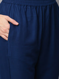 Thumbnail for Kalini Women Navy Blue Floral Embroidered Kurta with Trousers & With Dupatta - Distacart