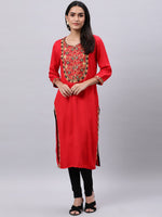 Thumbnail for Souchii Red Yoke Design Mirror Work Grandeur & Majestic Artwork Kurta - Distacart
