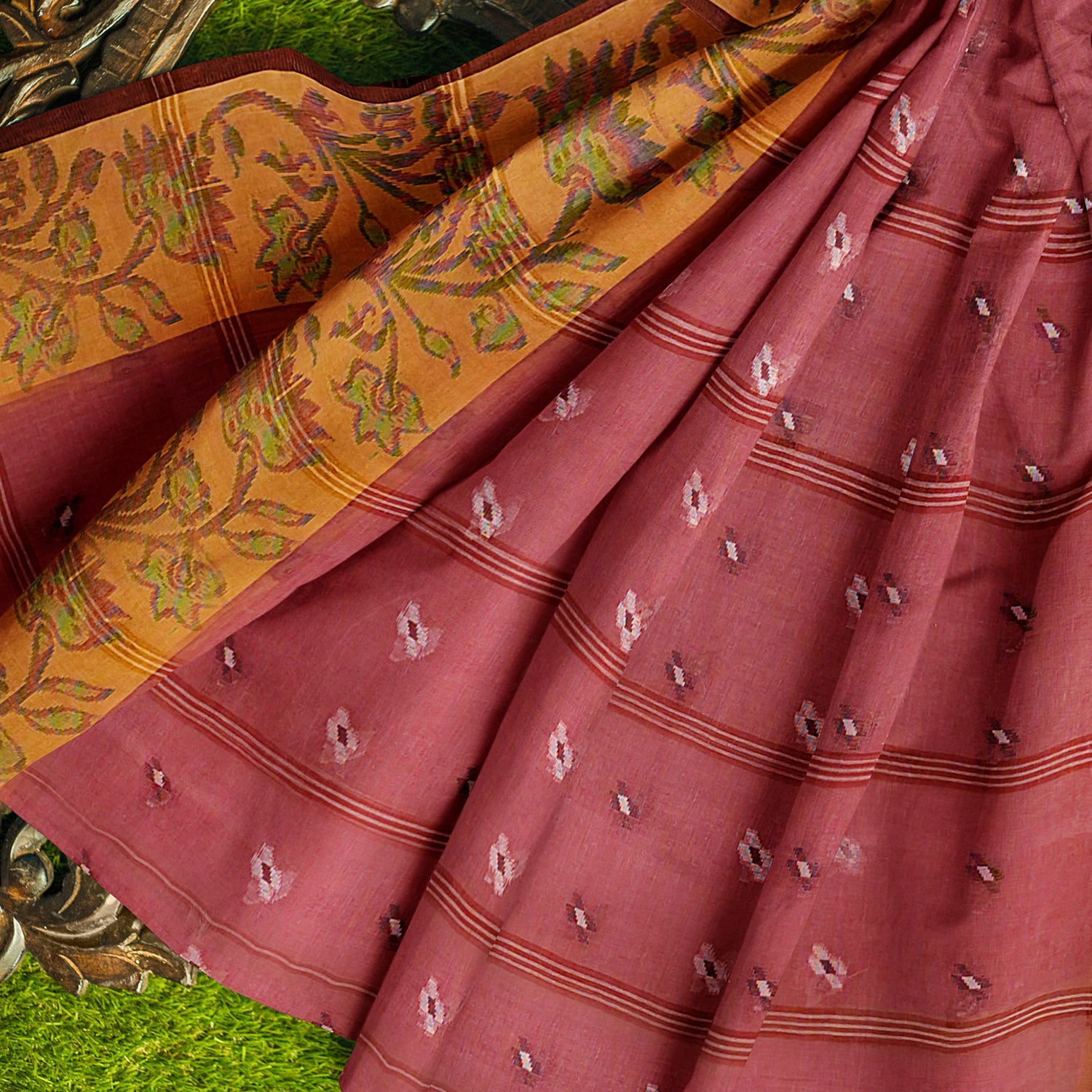 Exclusive Collection 100% Pure Cotton Mauve Tant Saree With Hand Weaving Work - Distacart