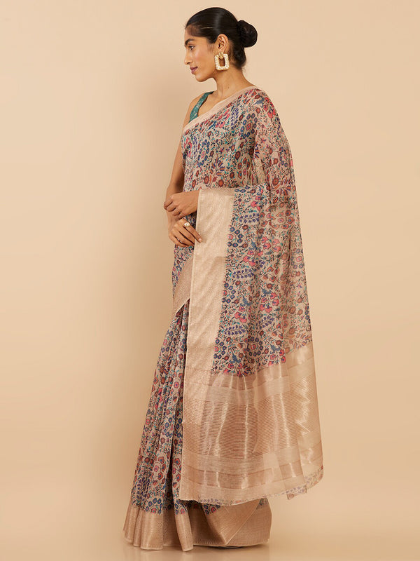 Soch Beige & Pink Floral Zari Art Silk Saree - Distacart