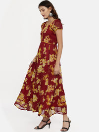 Thumbnail for Souchii Maroon Printed Maxi Dress - Distacart