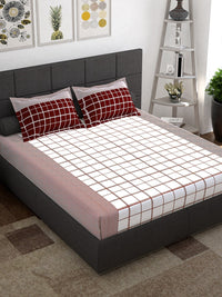 Thumbnail for Story@home Maroon & White Geometric 152 TC Queen Bedsheet with 2 Pillow Covers - Distacart