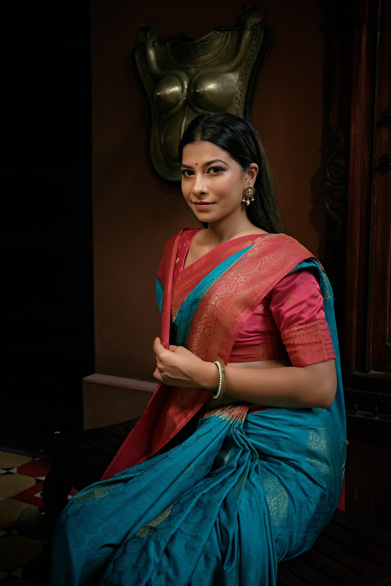 Vardha Crimson Red Golden Zari Banarasi Satin Silk Saree